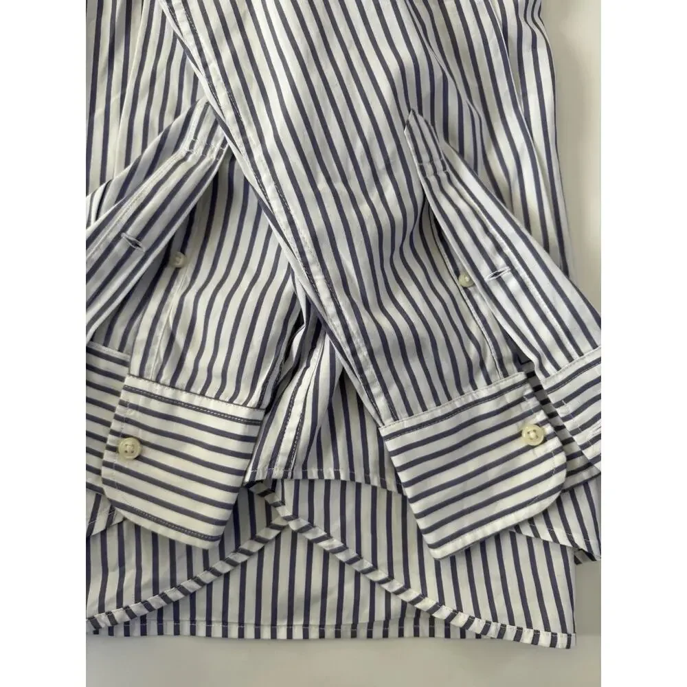 J. Crew Secret Wash Men’s Shirt White Blue Stripe XXL 100’s 2-ply Slim Fit #7188